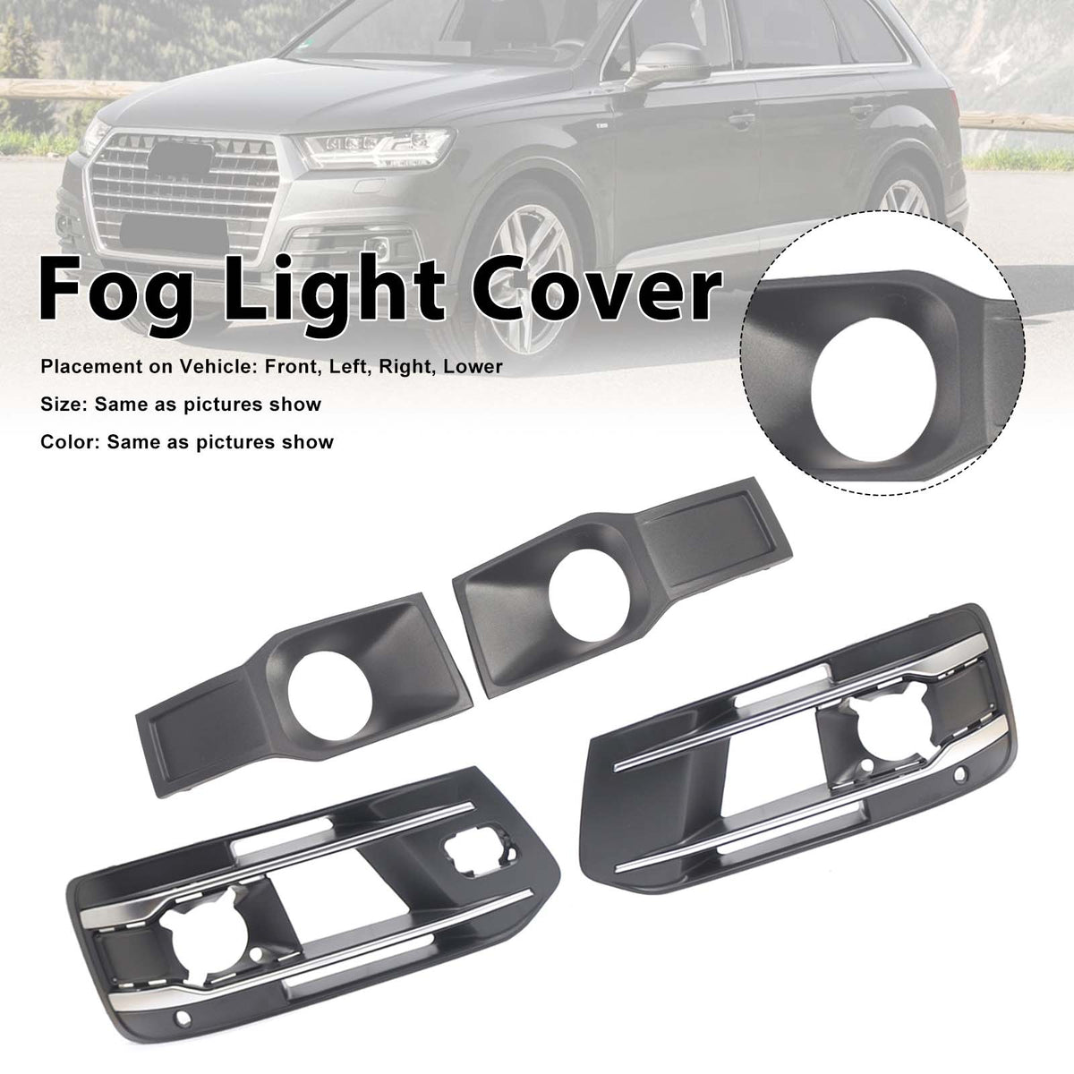4PCS Front Bumper Fog Light Grille Cover 4M0807682AA4W3 Fit Audi Q7 2016-2019