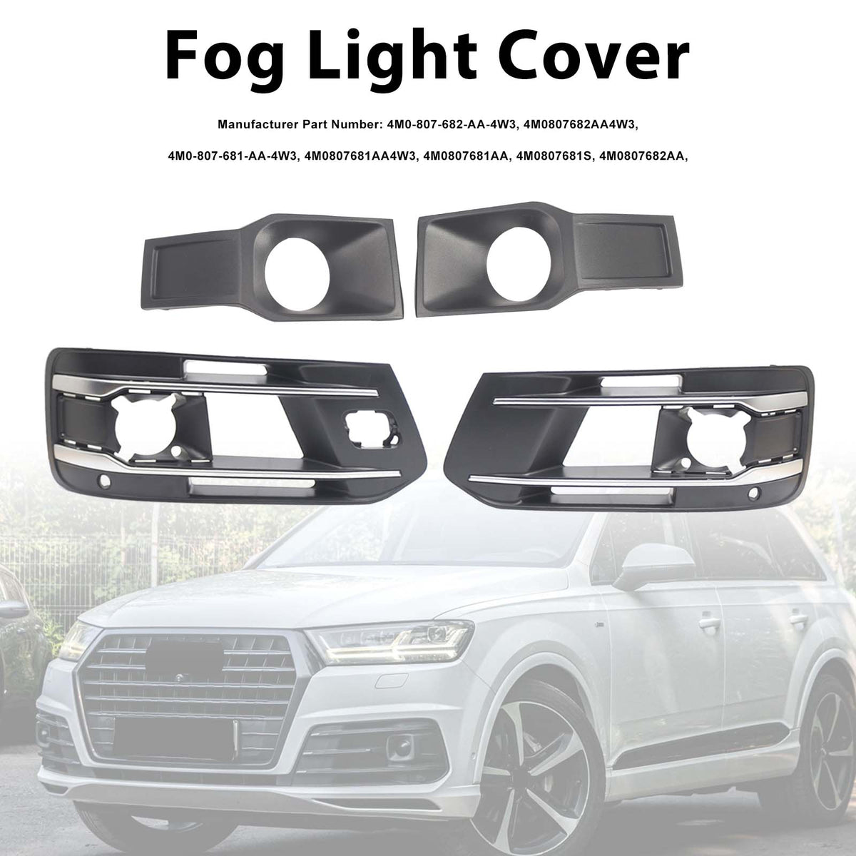 4PCS Front Bumper Fog Light Grille Cover 4M0807682AA4W3 Fit Audi Q7 2016-2019