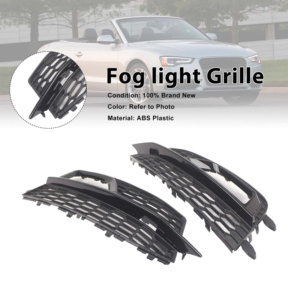 Black Front Fog Lamp Grill Fit Audi A5 S-Line Sport Edition Bumper 2013-2016