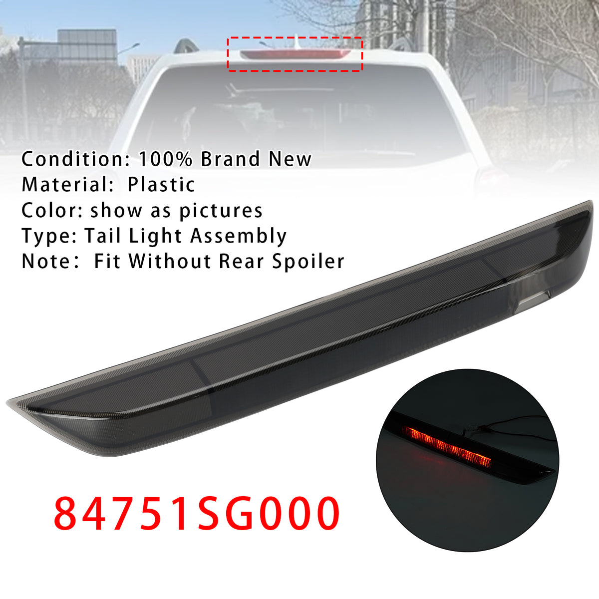 Rear Center 3rd Brake Stop Lamp Light For Subaru Forester 2014-2023 Black