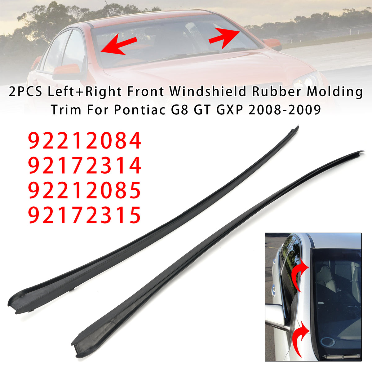 2007-2017 WM WN Statesman Caprice 2PCS Left+Right Front Windshield Rubber Molding Trim 92212084 92172314 Generic