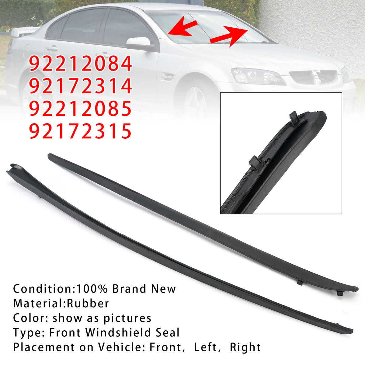 2007-2017 WM WN Statesman Caprice 2PCS Left+Right Front Windshield Rubber Molding Trim 92212084 92172314 Generic