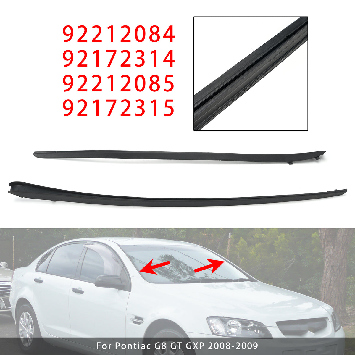 2007-2017 WM WN Statesman Caprice 2PCS Left+Right Front Windshield Rubber Molding Trim 92212084 92172314 Generic