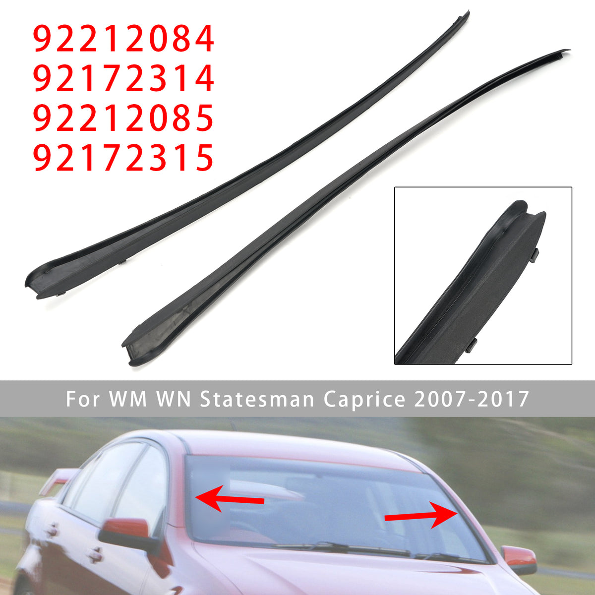 2007-2017 WM WN Statesman Caprice 2PCS Left+Right Front Windshield Rubber Molding Trim 92212084 92172314 Generic