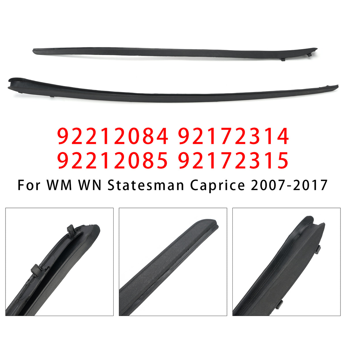 2007-2017 WM WN Statesman Caprice 2PCS Left+Right Front Windshield Rubber Molding Trim 92212084 92172314 Generic