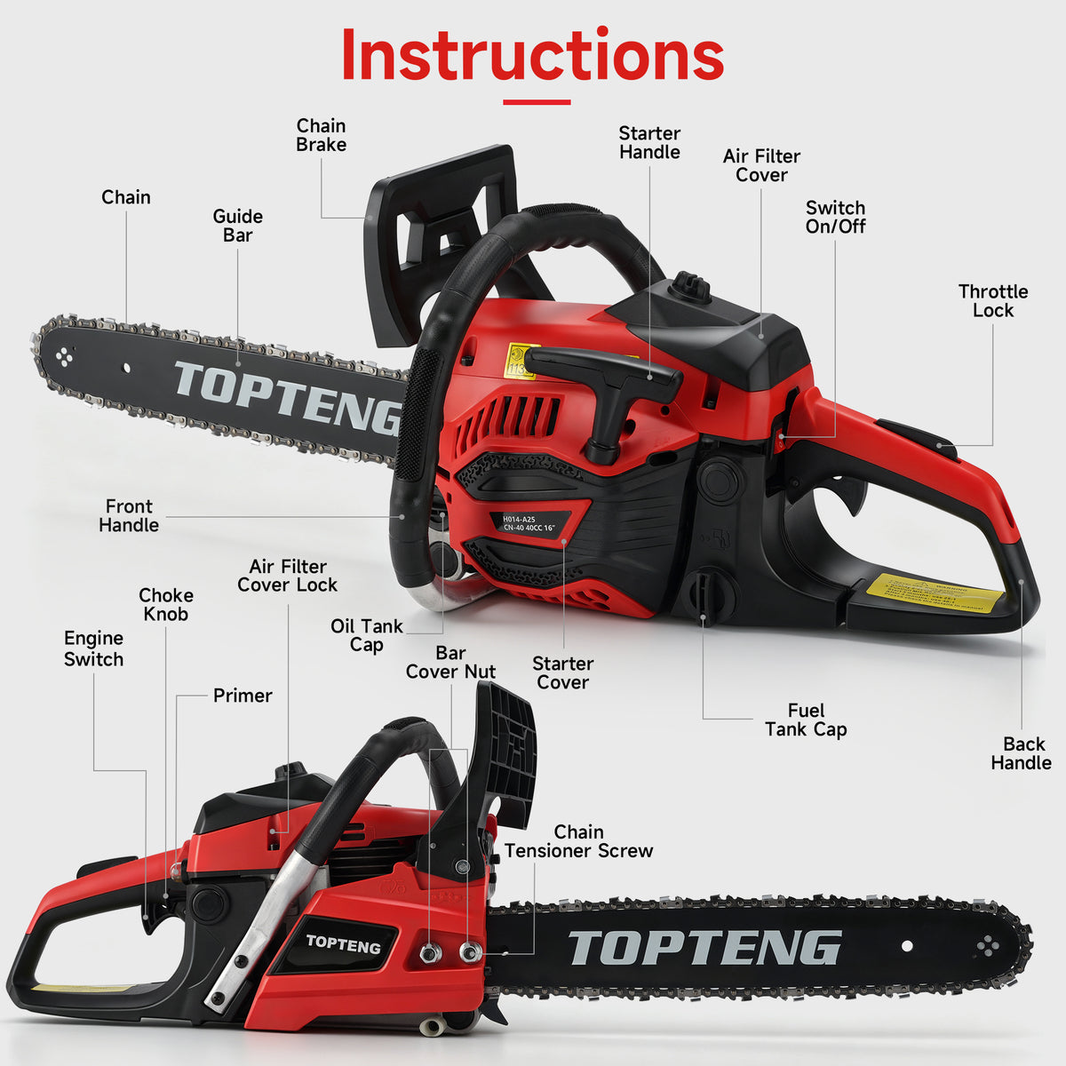 TopTeng 40cc Lightweight Gas Powered Chainsaw