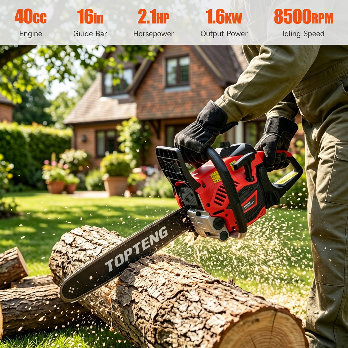 TopTeng 40cc Lightweight Gas Powered Chainsaw