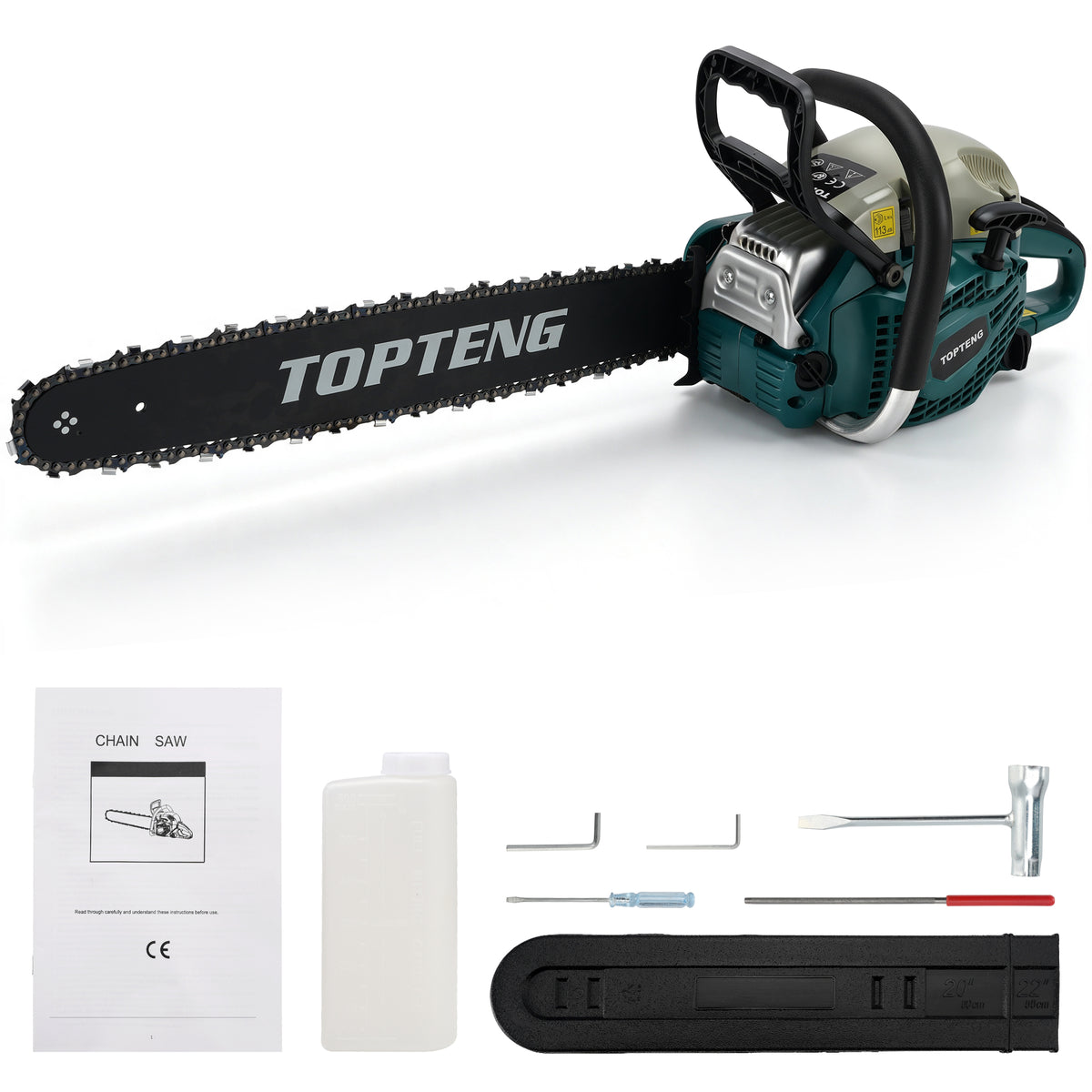 TopTeng 65cc Gas Chainsaw with 22 Inch Guide Bar