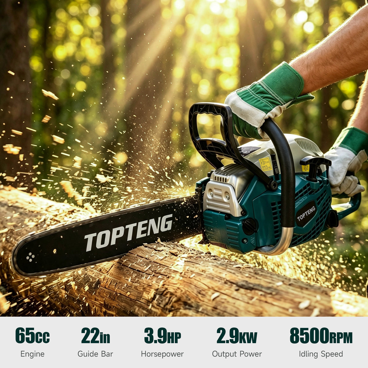 TopTeng 65cc Gas Chainsaw with 22 Inch Guide Bar