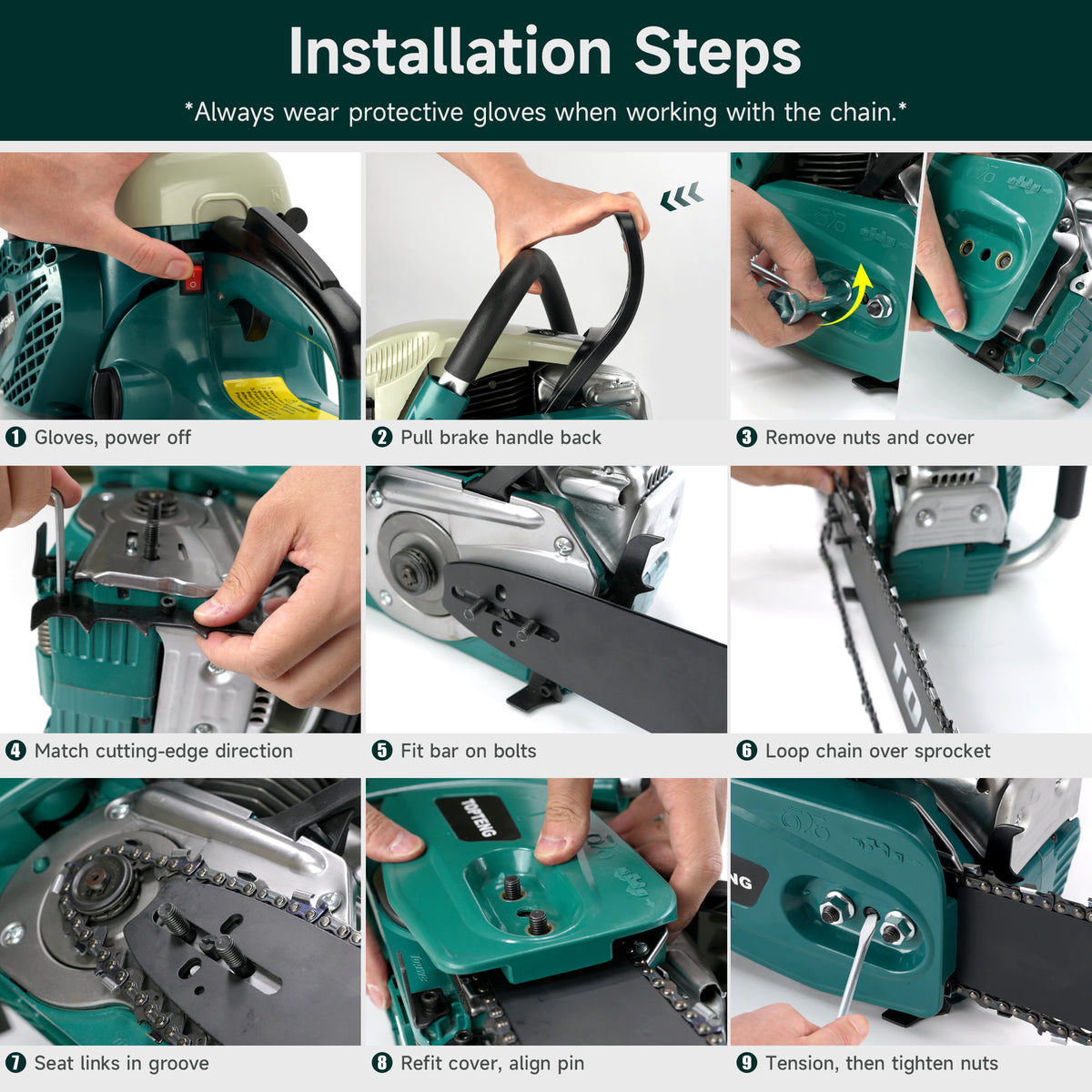 TopTeng 65cc Gas Chainsaw with 22 Inch Guide Bar