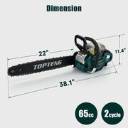 TopTeng 65cc Gas Chainsaw with 22 Inch Guide Bar