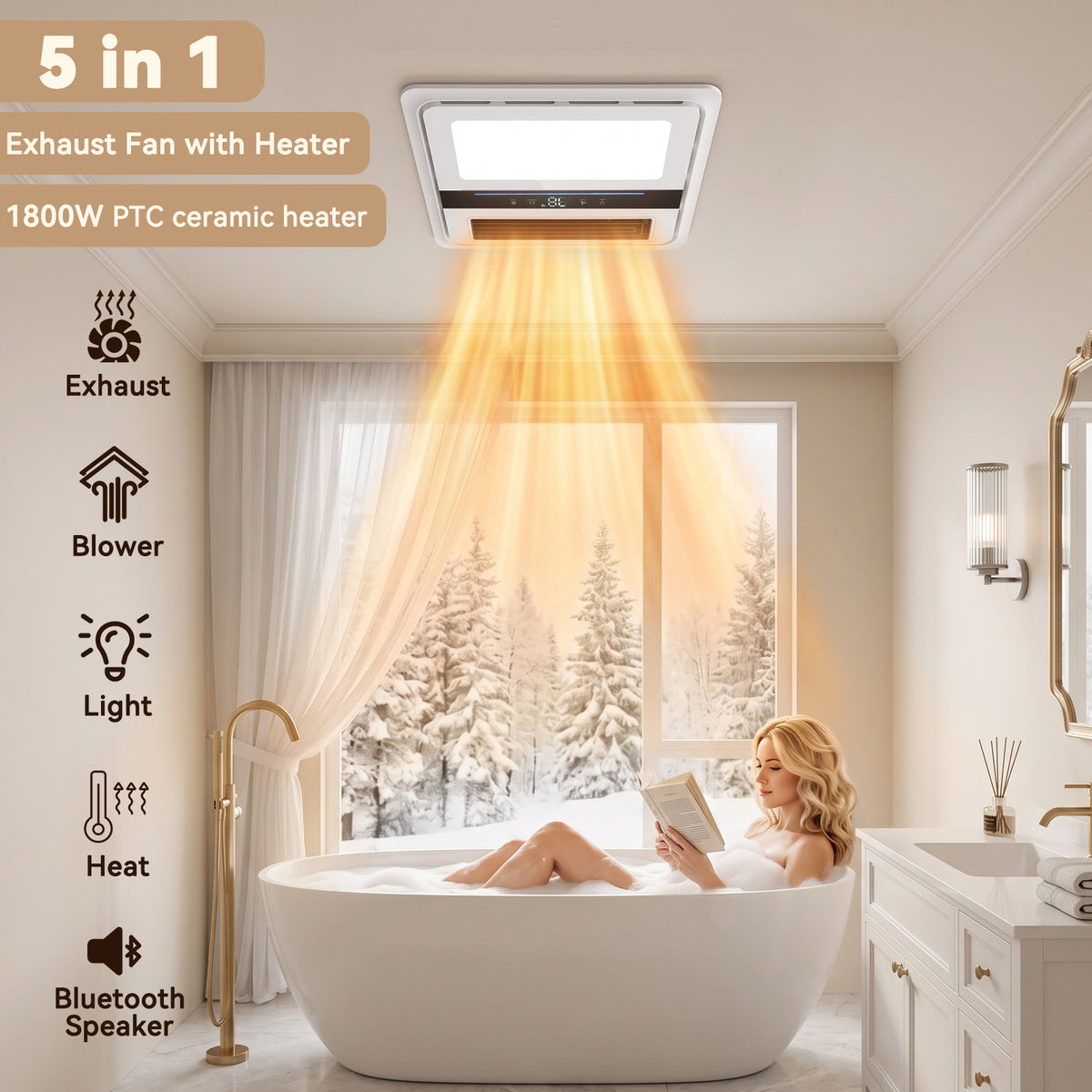 5-in-1 Bathroom Exhaust Fan with Light & Heater