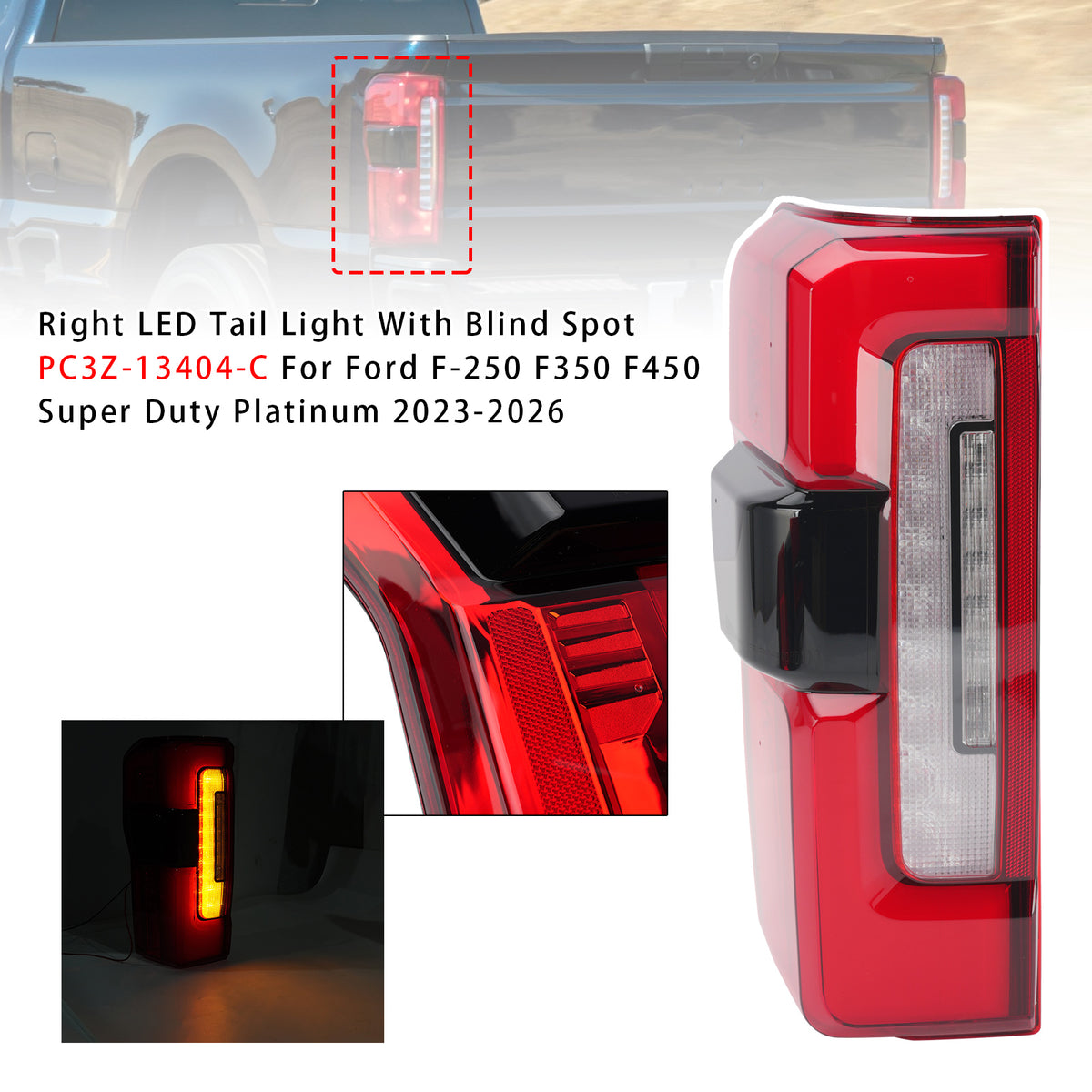 Left LED Tail Light With Blind Spot PC3Z-13405-C For Ford F-250 2023-2026