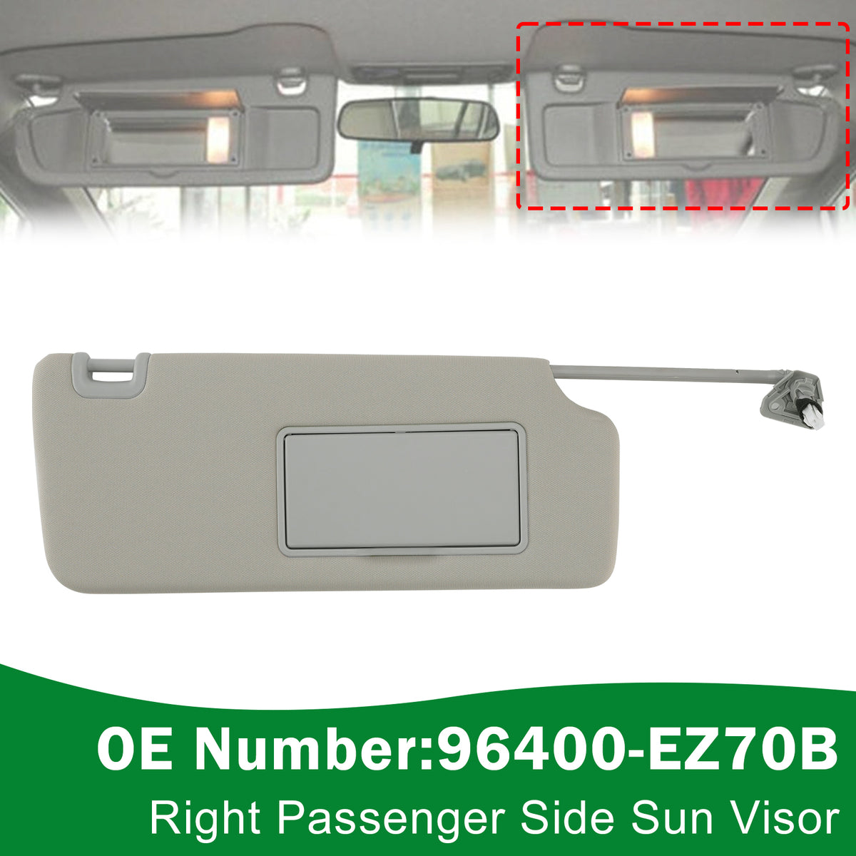 Right Passenger Side Sun Visor w/ Light 96400-EZ70B for Nissan Titan 2004-2024