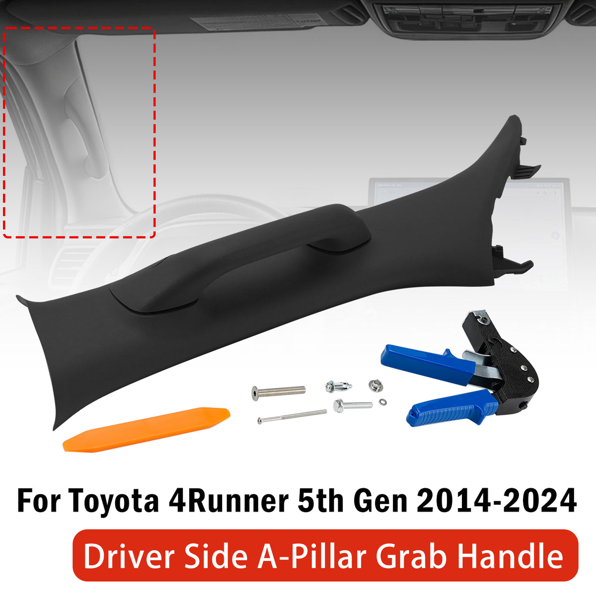 Driver Side A-Pillar Grab Handle Black For Toyota 4Runner 5th Gen 2014-2024