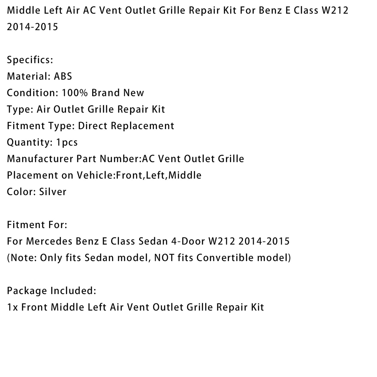 Middle Left Air AC Vent Outlet Grille Repair Kit For Benz E Class W212 2014-2015