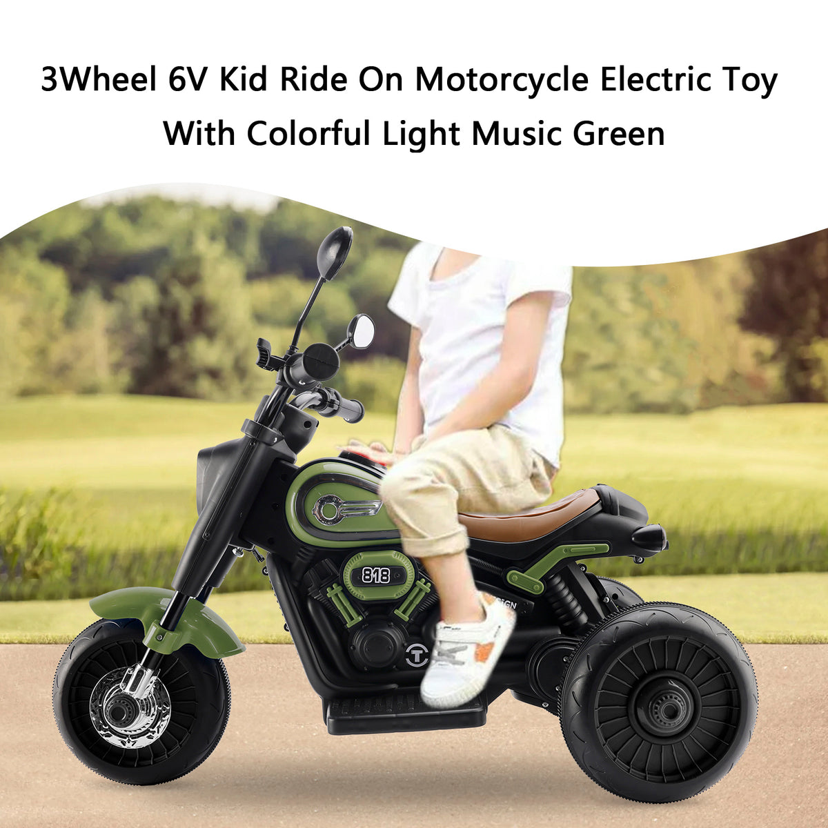 3Wheel 6V Kid Ride On Motorcycle Electric Toy With Colorful Light Music Green