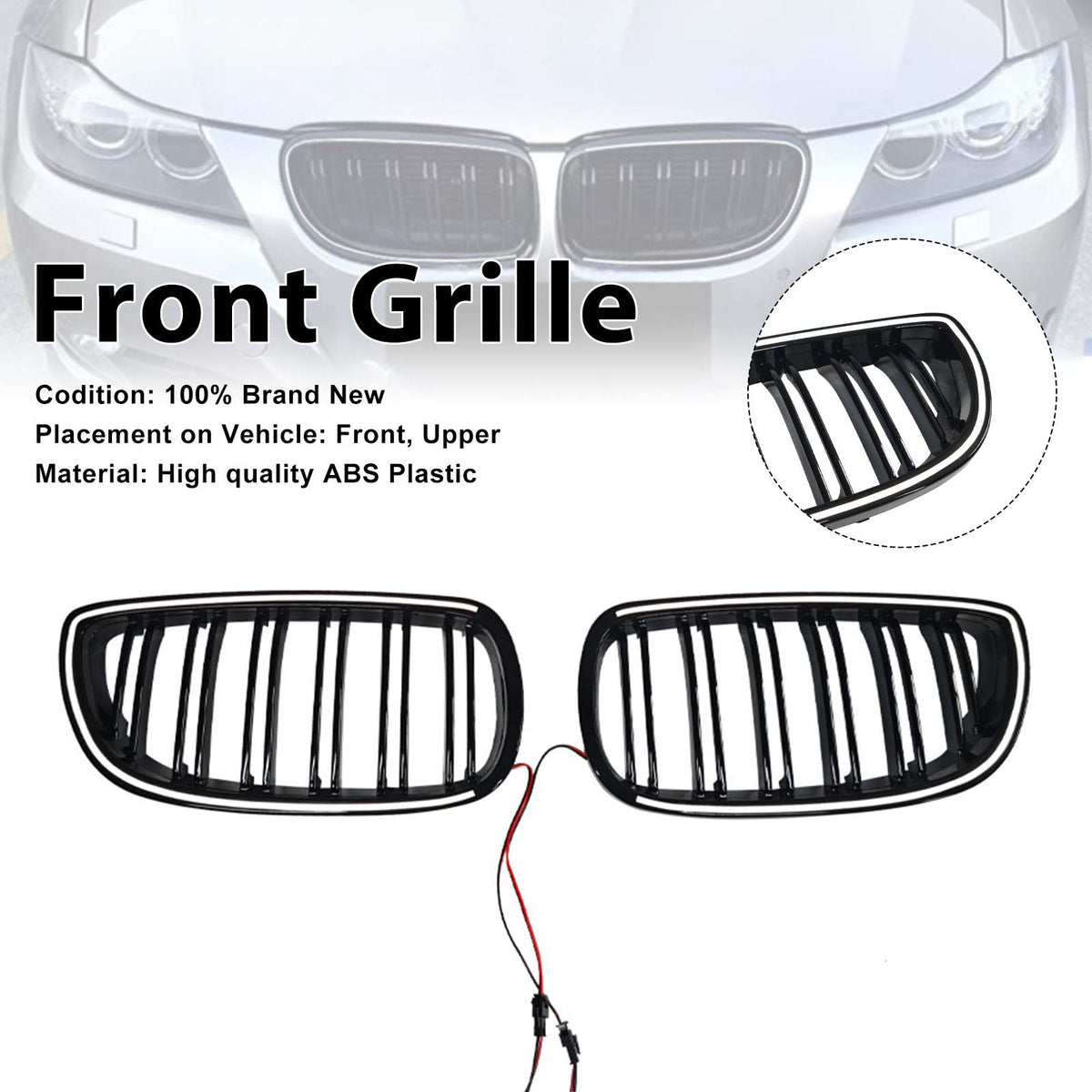 Black Front Kidney Grill Grille Fit BMW E92 E93 LCI 2Doors 2010-2013 W/LED