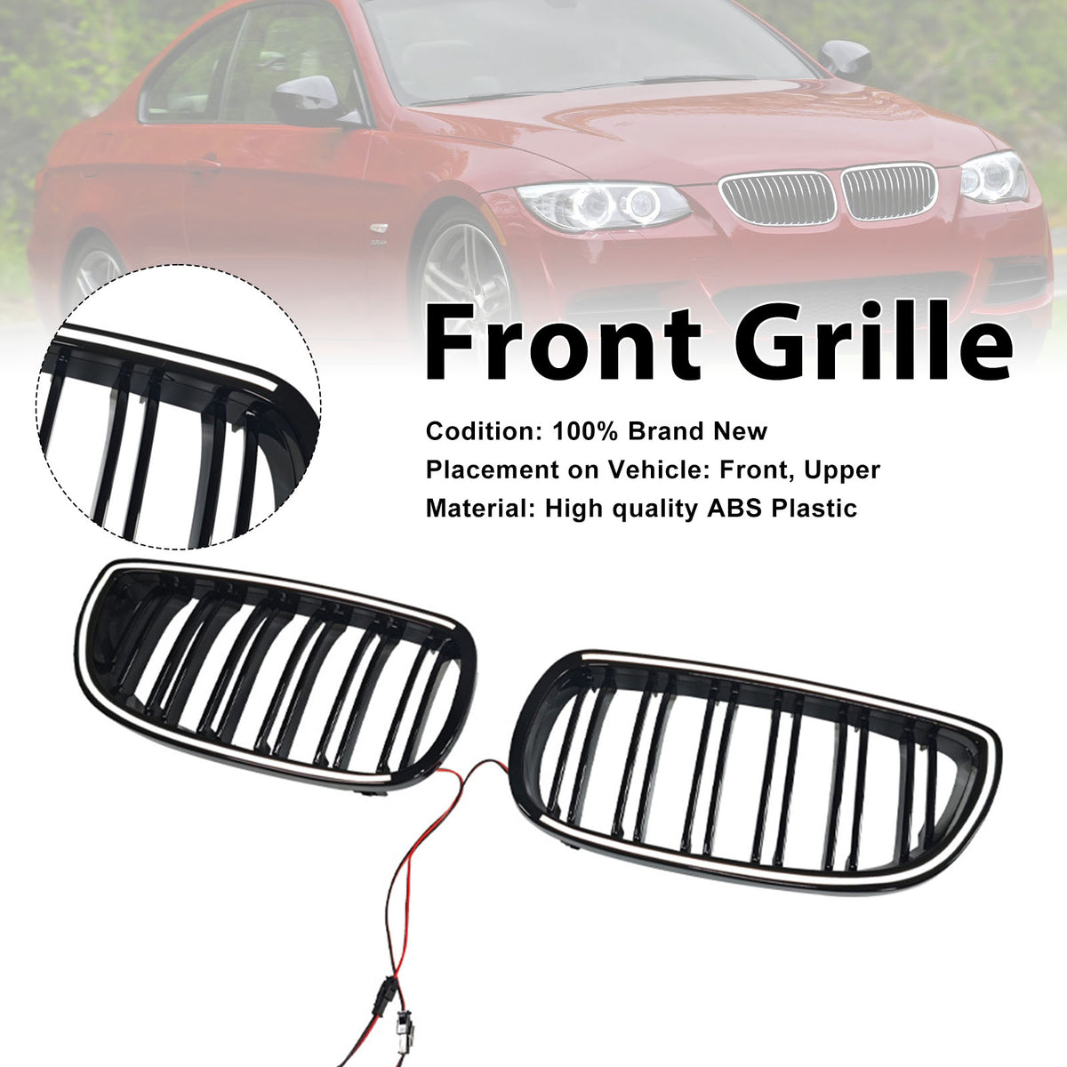 Black Front Kidney Grill Grille Fit BMW E92 E93 LCI 2Doors 2010-2013 W/LED