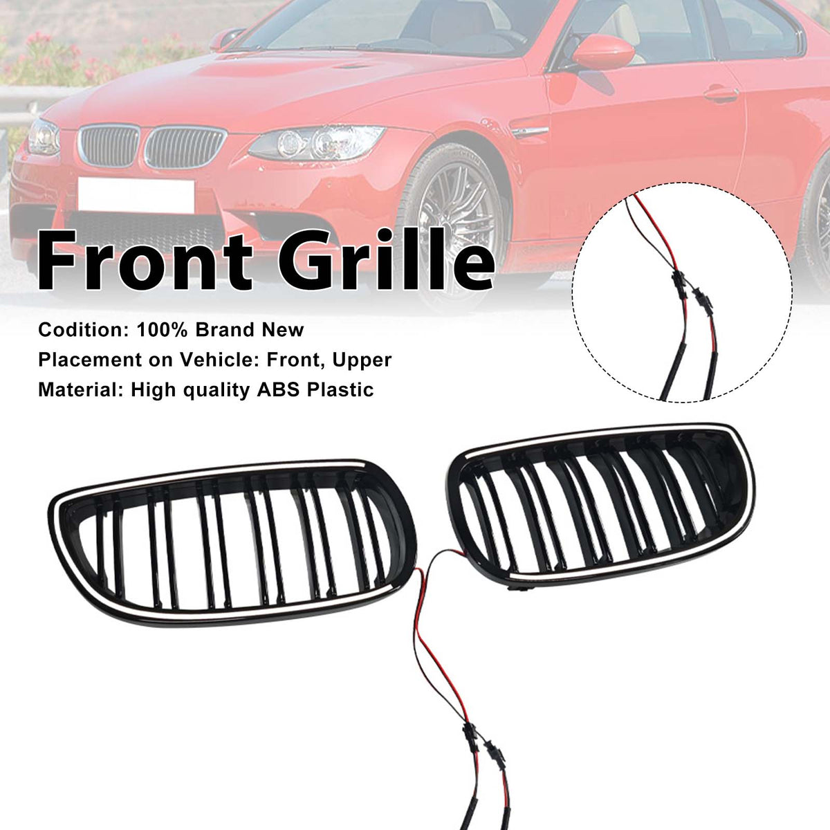 Black Front Kidney Grill Grille Fit BMW E92 E93 LCI 2Doors 2010-2013 W/LED