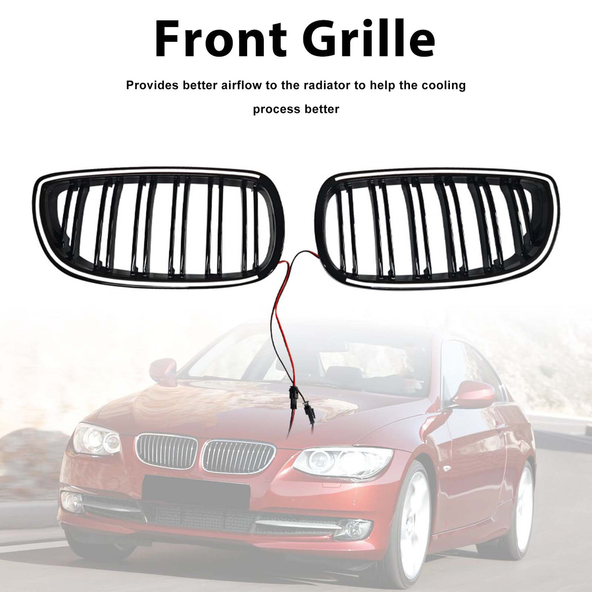 Black Front Kidney Grill Grille Fit BMW E92 E93 LCI 2Doors 2010-2013 W/LED