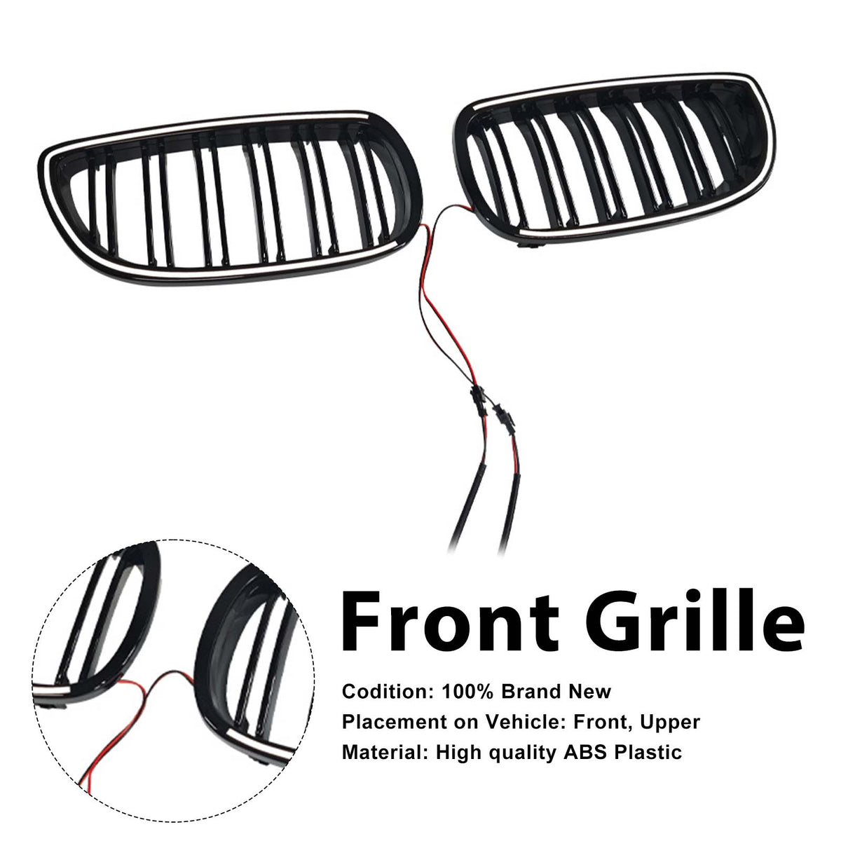 Black Front Kidney Grill Grille Fit BMW E92 E93 LCI 2Doors 2010-2013 W/LED
