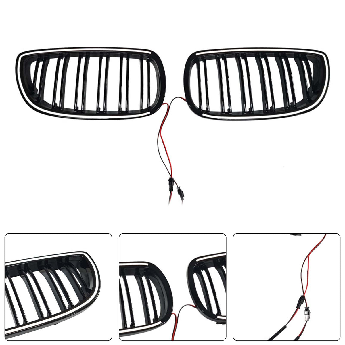 Black Front Kidney Grill Grille Fit BMW E92 E93 LCI 2Doors 2010-2013 W/LED