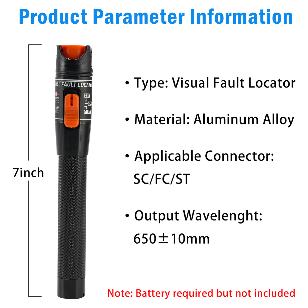 10MW Visual Fault Locator Fiber Optic Tester VFL Fiber Optic Cable Tester + FC