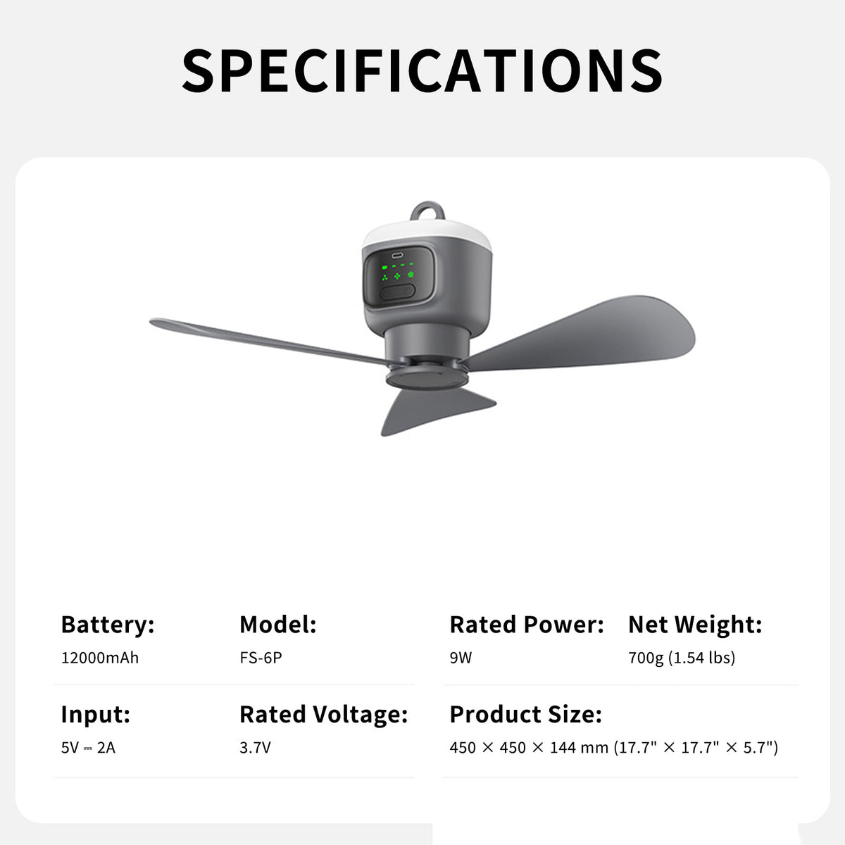 18" Portable Ceiling Fan with Light & Remote