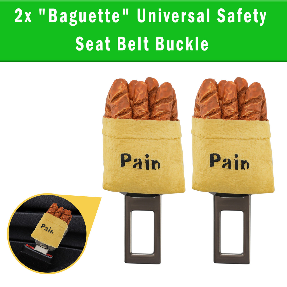 2X Baguette Universal Safety Seat Belt Buckle Alarm Stopper Extension Buckle
