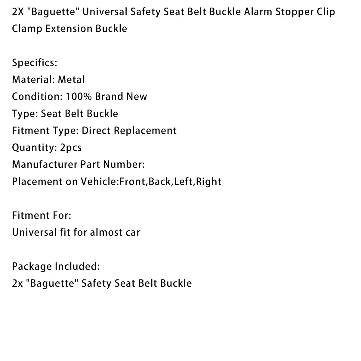 2X Baguette Universal Safety Seat Belt Buckle Alarm Stopper Extension Buckle