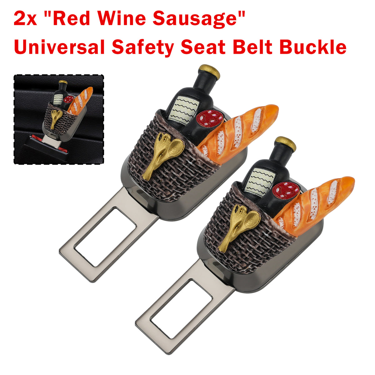 2X Red Wine Sausage Universal Safety Seat Belt Buckle Alarm Stopper Extension Buckle