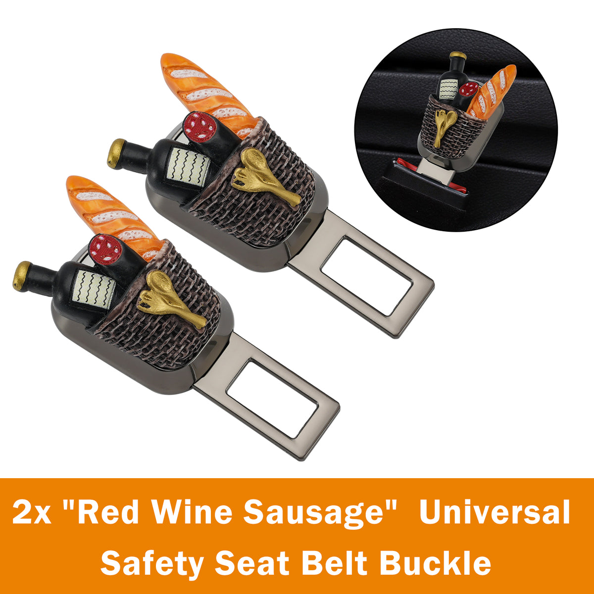 2X Red Wine Sausage Universal Safety Seat Belt Buckle Alarm Stopper Extension Buckle