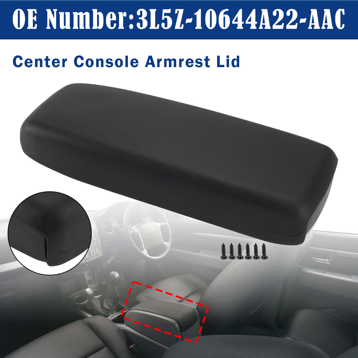 Black Full Center Console Armrest Lid Cushion Pad Top For Ford Ranger 04-11