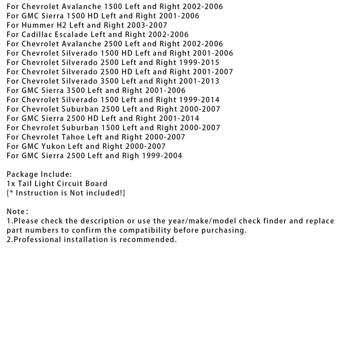 2007 Chevrolet Avalanche Left and Right Tail Light Circuit Board CBT107 15304995 Generic