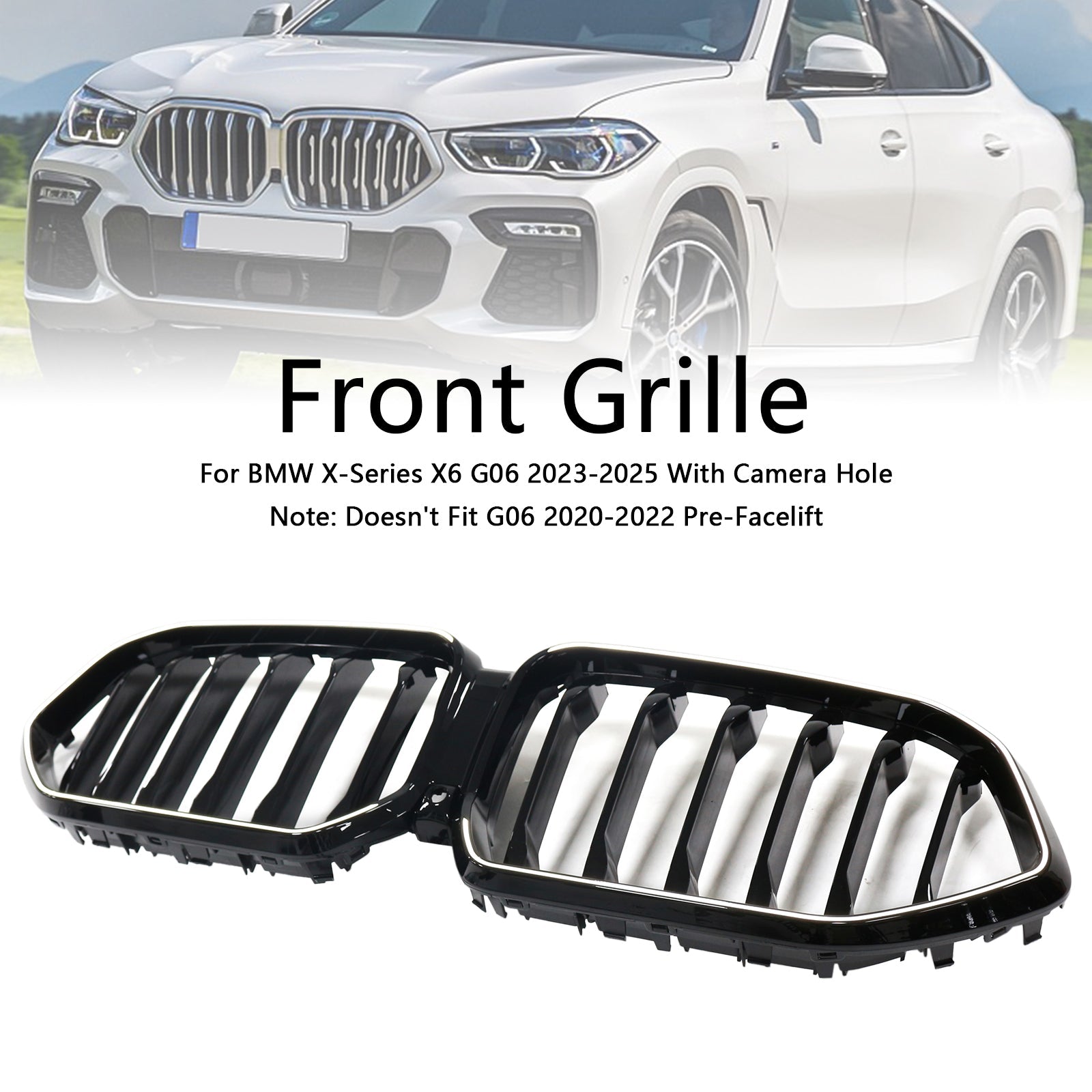 2023-2025 BMW X6 G06 M60i W/Camera Hole Black Front Bumper Grille Grill