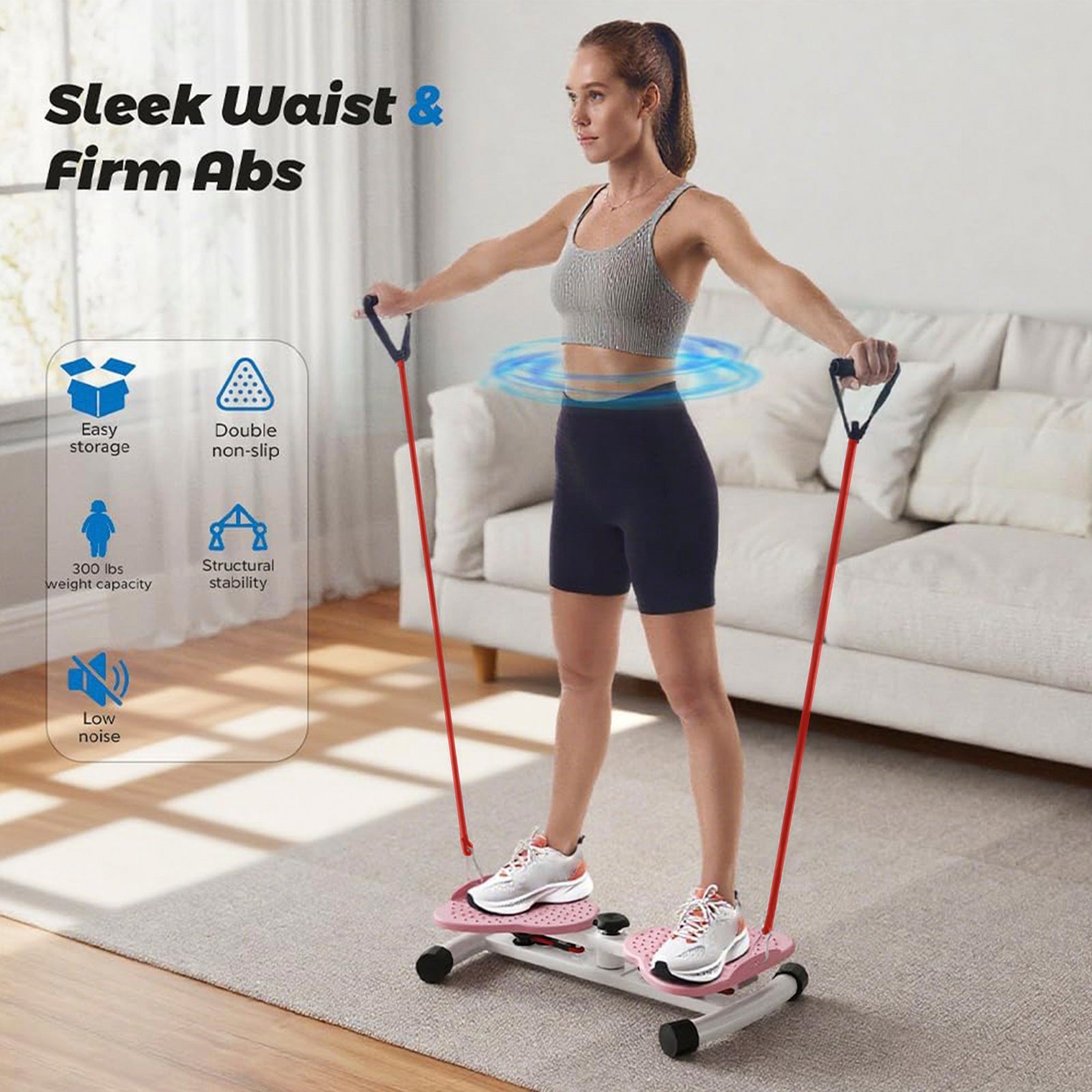 Waist Twisting Machine Fitness Tool Ab Twister Board 150kg Capacity & 20dB Ultra-Quiet Anti-Slip Home Gym Workout Equipment for Women Belly Fat Pink/Blue