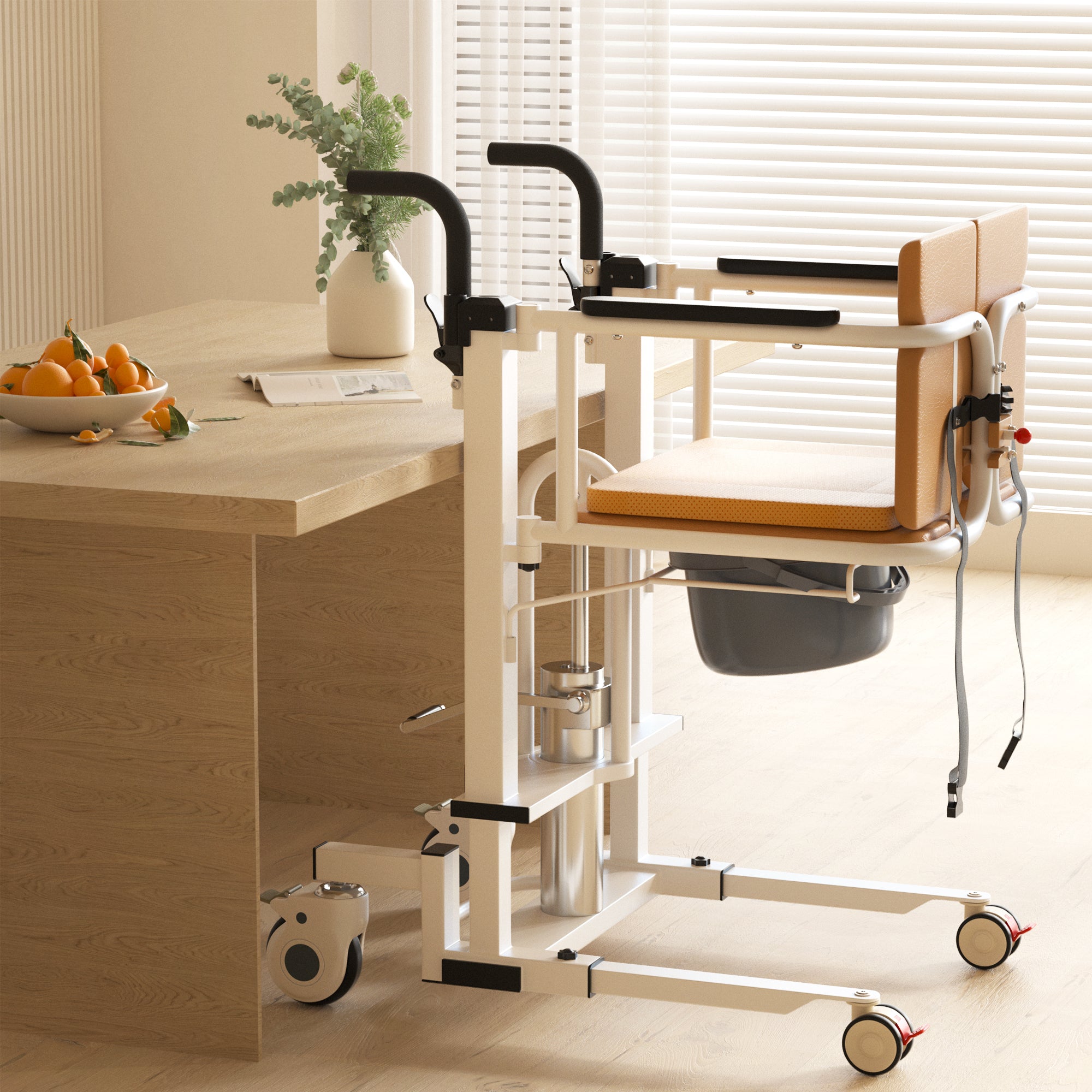 Patient Chair Hydraulic Transferred Lift Wheelchair w/180°Split Seat And Table