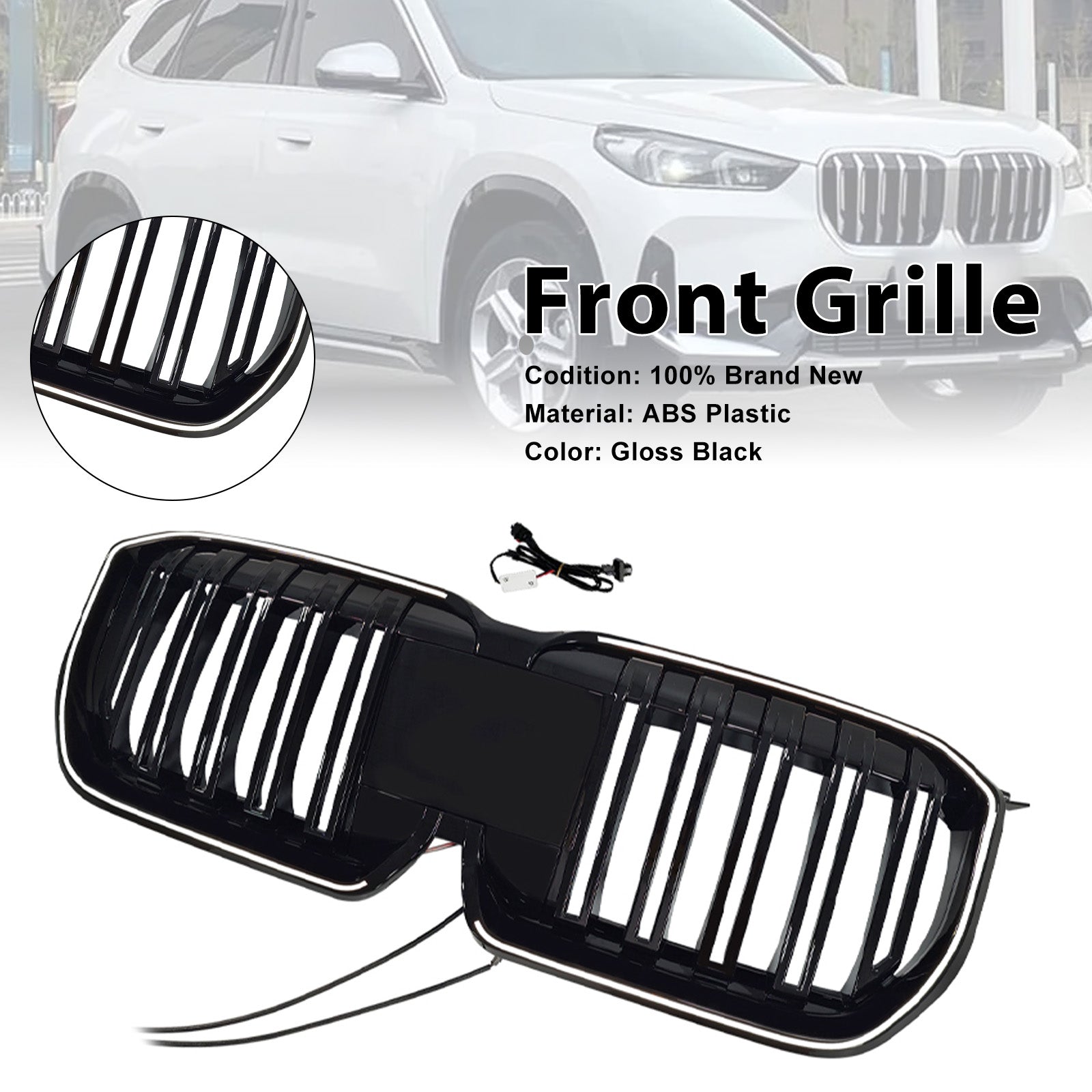 2023-2025 Fit BMW X1 U11 U12 Double Slat Black Front Bumper Kidney Grill Grille