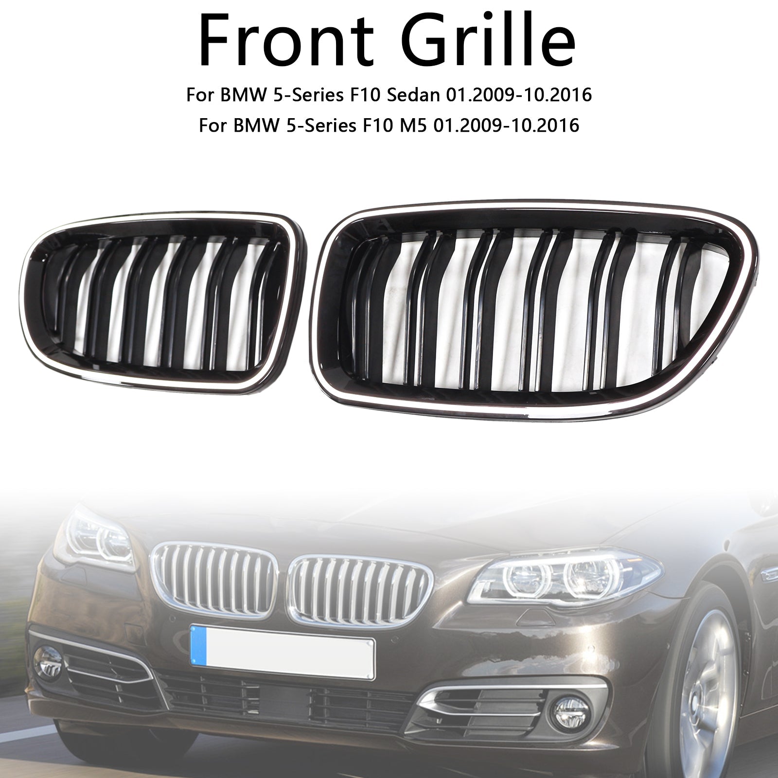Kidney Bumper Grill Grille Fit BMW 5 Series F10 F11 2010-2016 Gloss Black 51137203649 51137203203