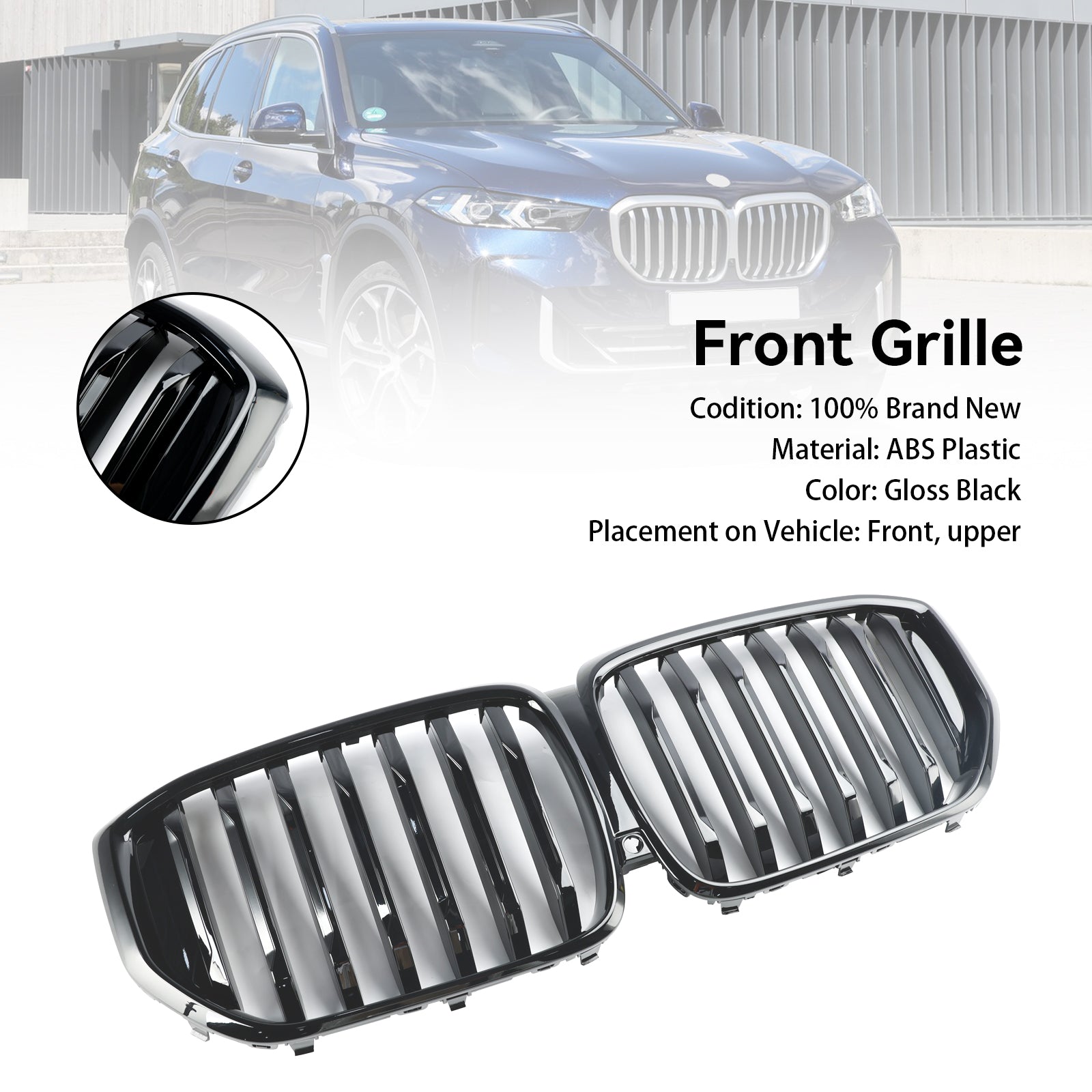 BMW G05 LCI X5 2024+ Single Line Gloss Black Front Bumper Grille Grill