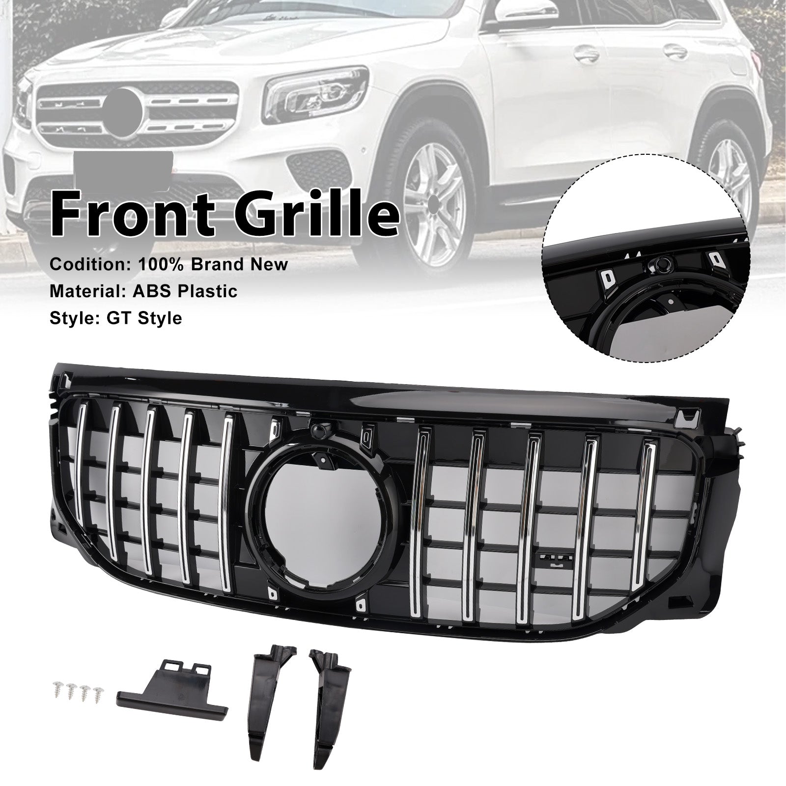 2024+ Fit Mercedes Benz GLB X247 GLB200 GLB250 Chrome+Black Front Bumper Grille