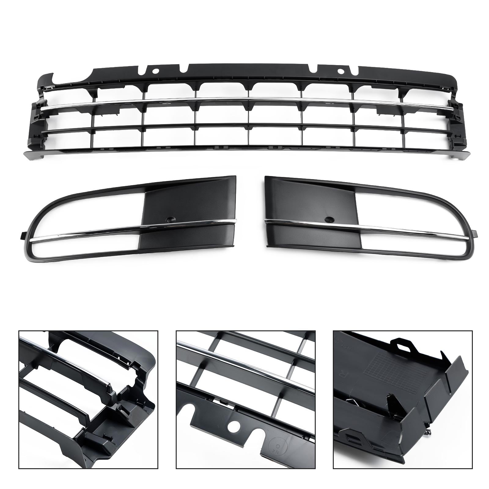 2012-2016 VW Beetle W/ Front Bumper Lower Grille + Fog Light Grill Chrome