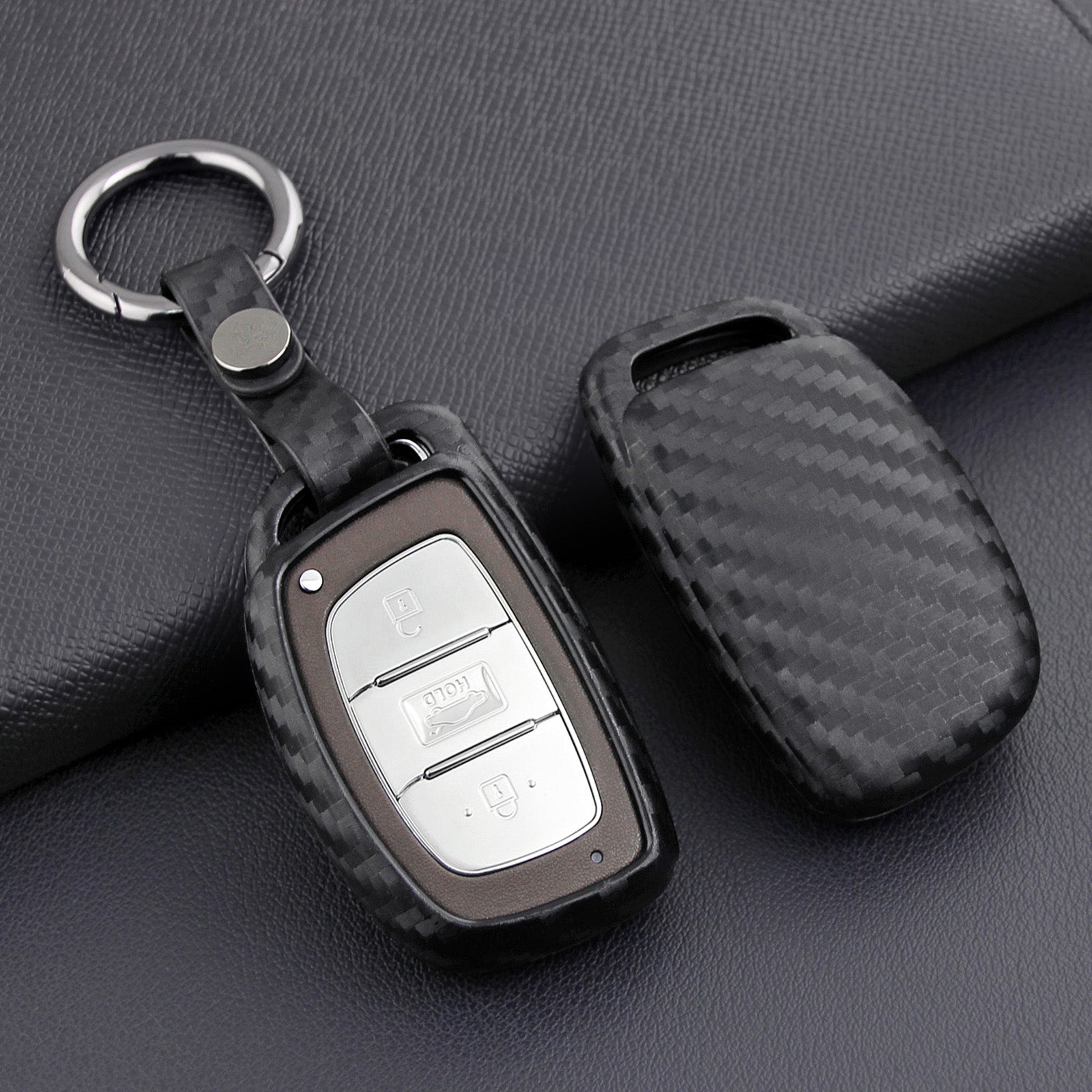 Leather Silicone Car Key Case Cover With Buckle For Hyundai