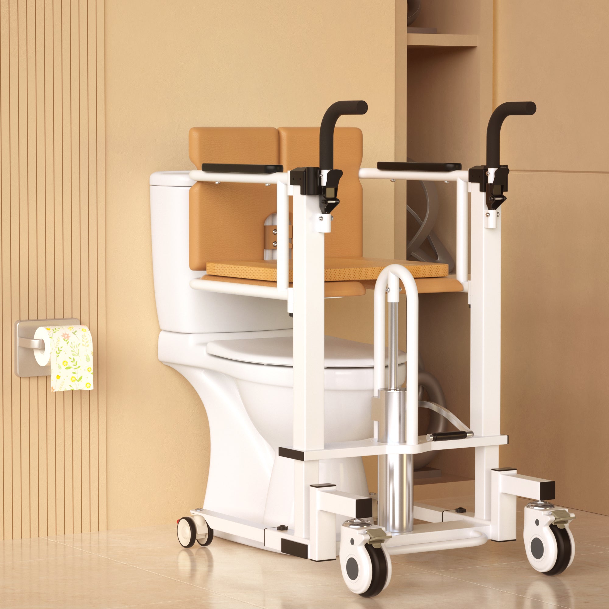 Patient Chair Hydraulic Transferred Lift Wheelchair w/180°Split Seat And Table