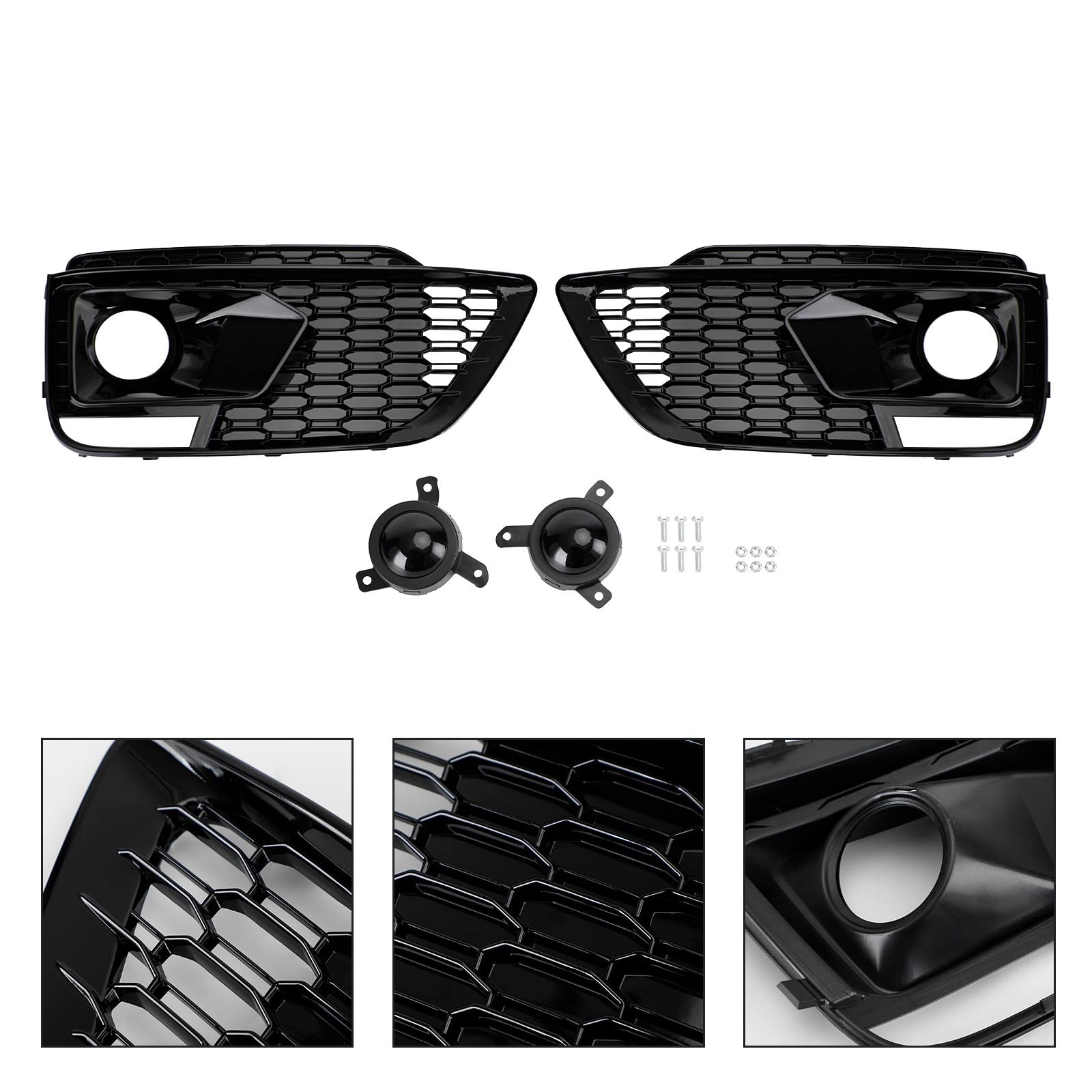 Audi Q5 SQ5 RSQ5 2018-2020 Black Front Honeycomb Fog Lamp Grilles Cover
