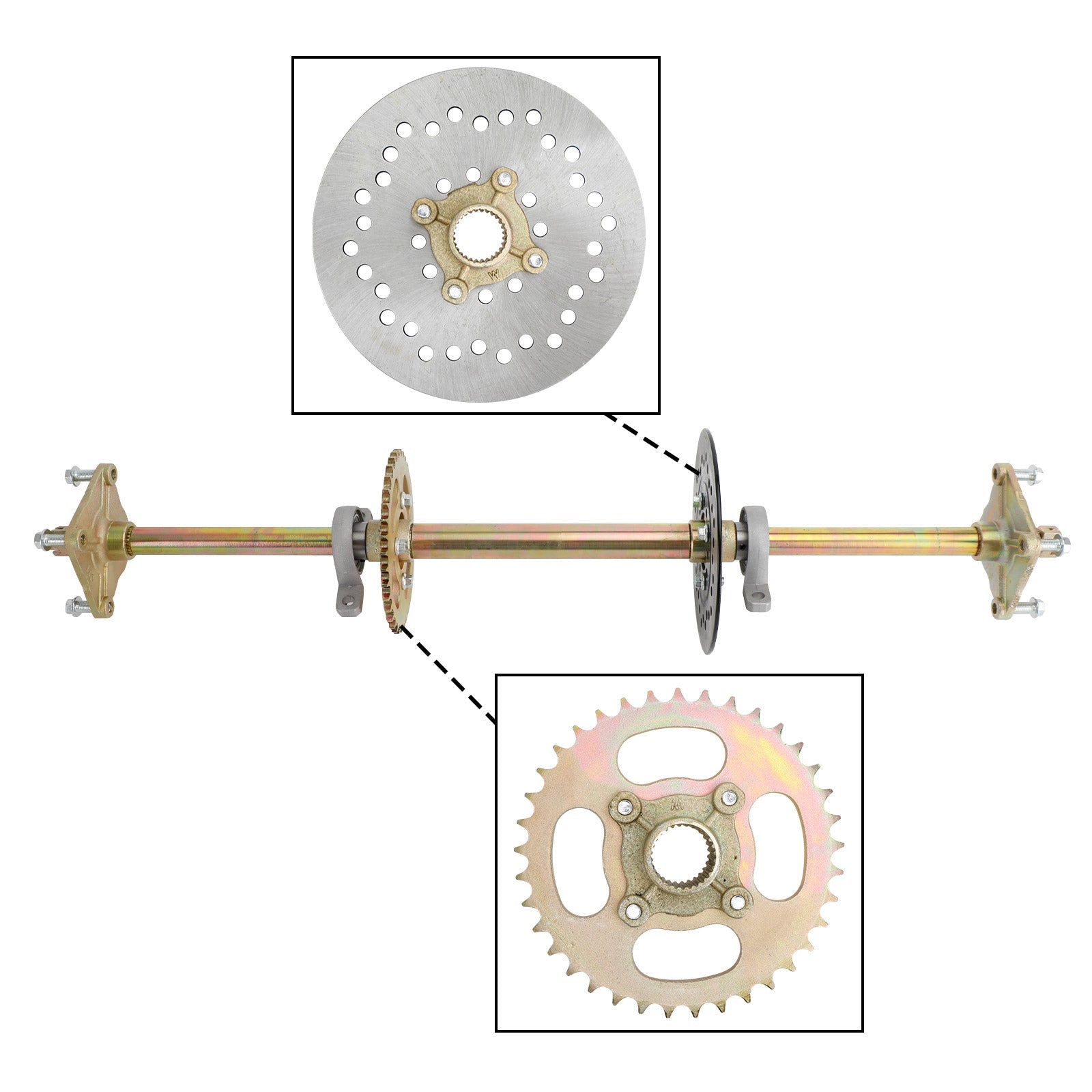 32" ATV Quad Go Kart Rear Live Axle Kit Sprocket Brake Wheel Hub Brake Assembly