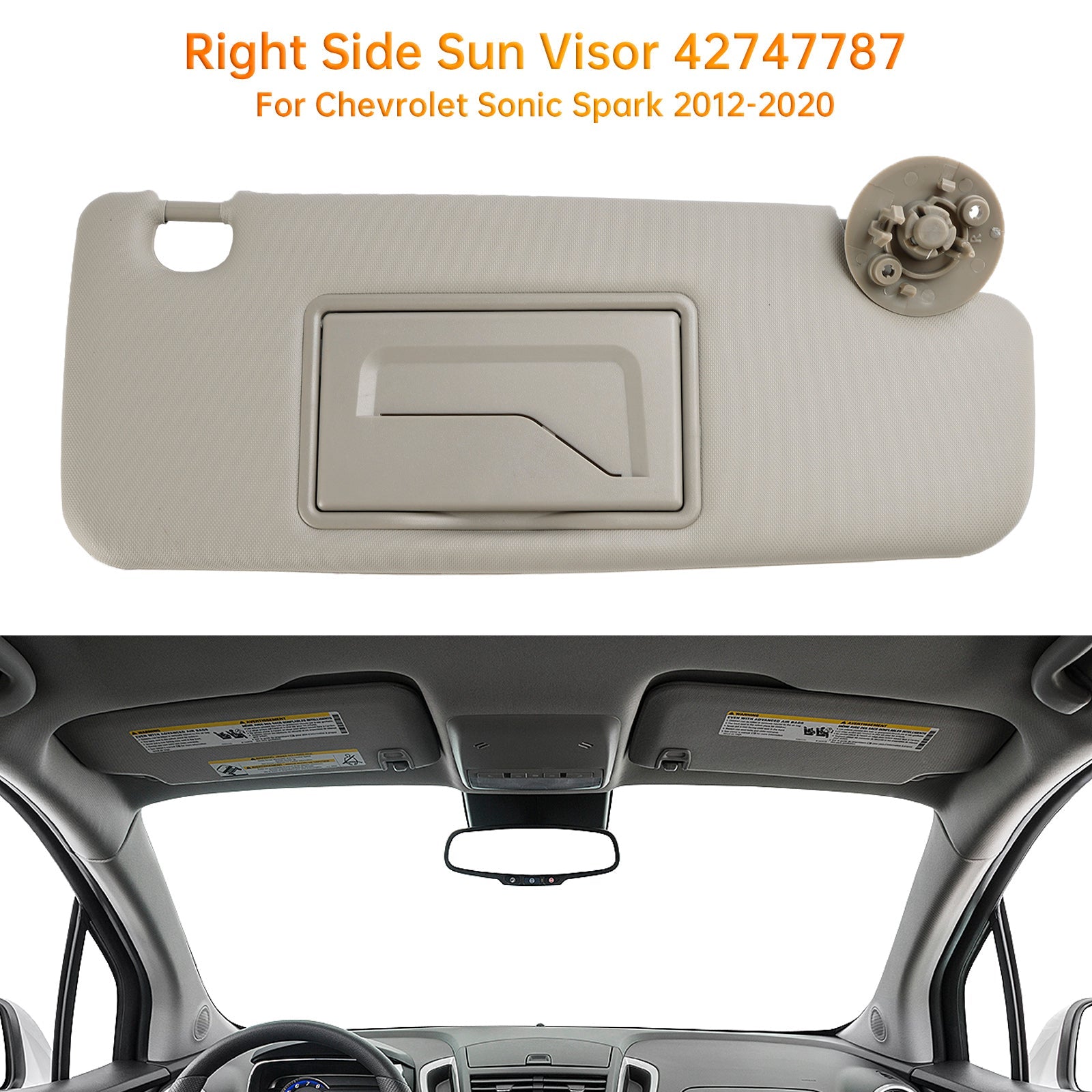 2012-2020 Chevy Sonic Spark Right Sun Visor Passenger 42747787 Gray