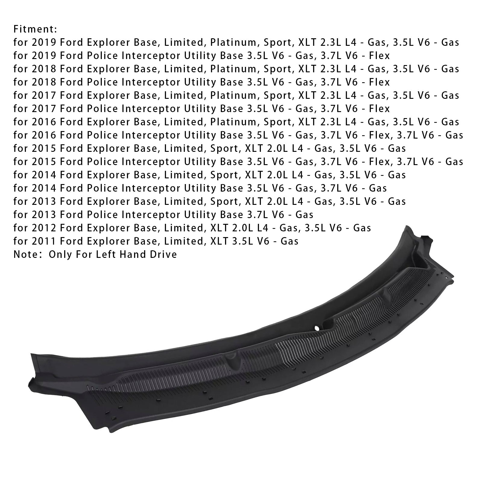 2013-2015 Ford Explorer Base, Limited, Sport, XLT 2.0L L4 - Gas, 3.5L V6 - Gas Windshield Cowl Grille Top BB5Z78022A68AA