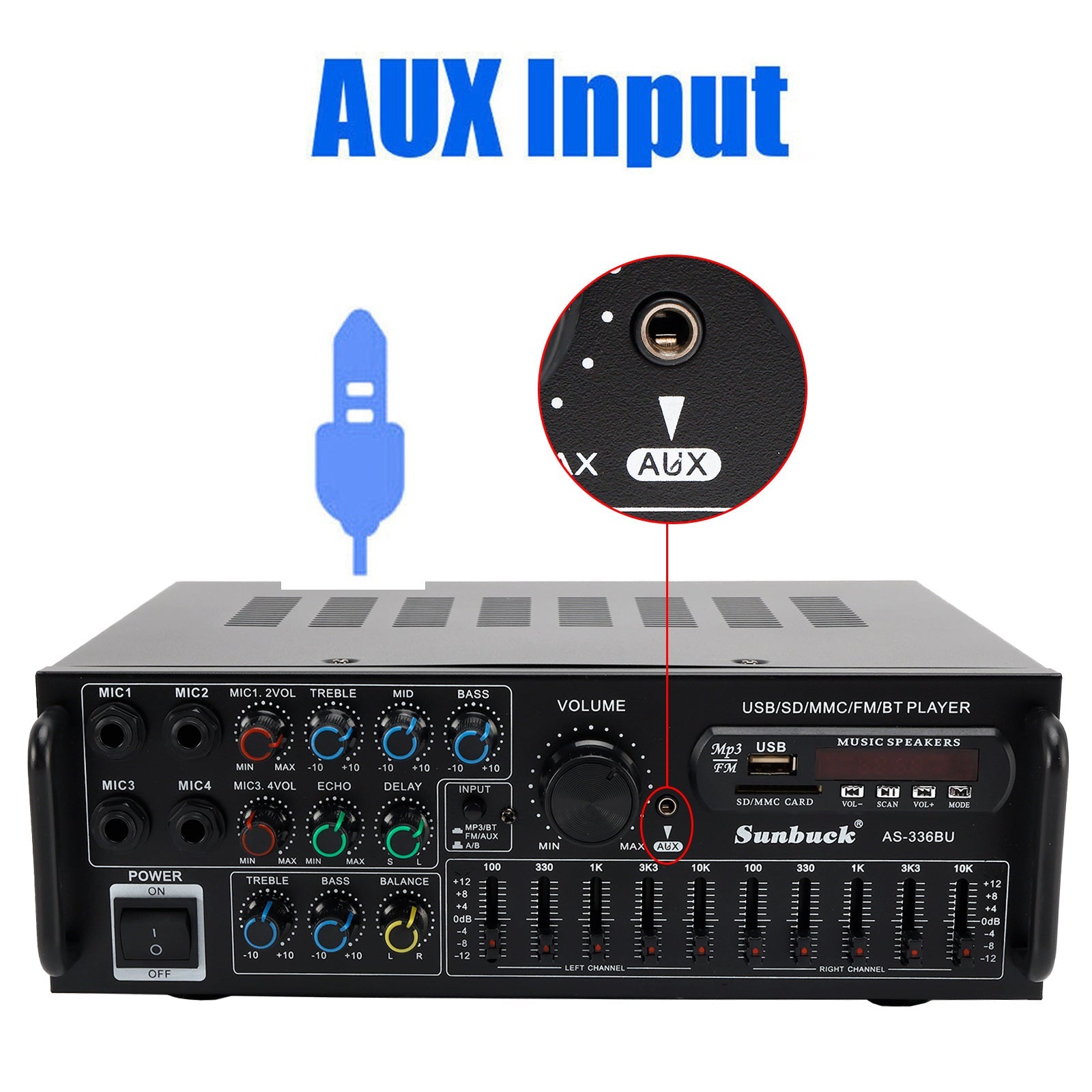 Bluetooth 5.0 HiFi Sunbuck 2000W Stereo Power Amplifier Karaoke FM USB SD AUX